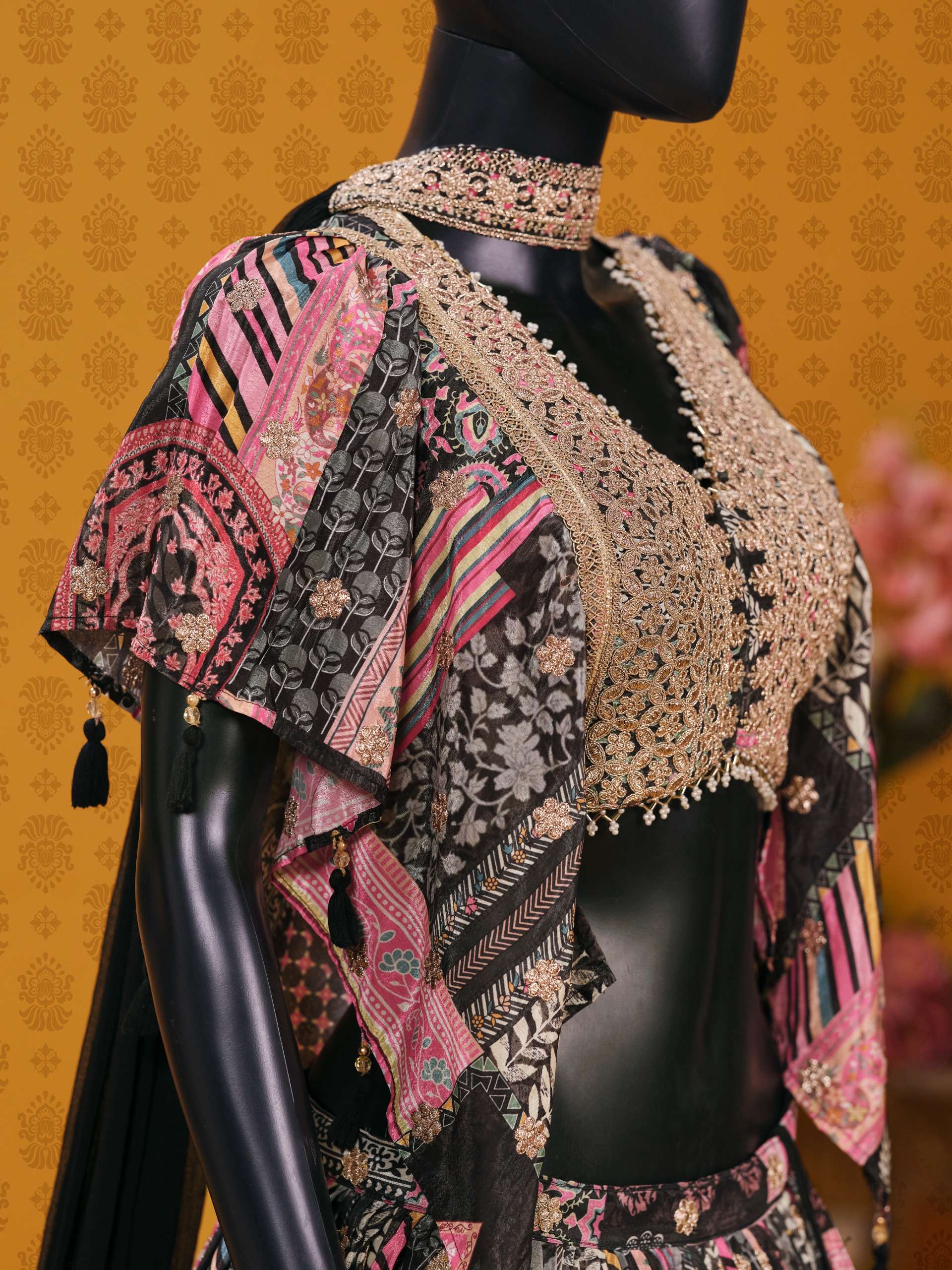 Black Multicolor in Chinnon Silk Royal and Heritage fabric Lehenga Choli wholesale in surat 7050 Black 